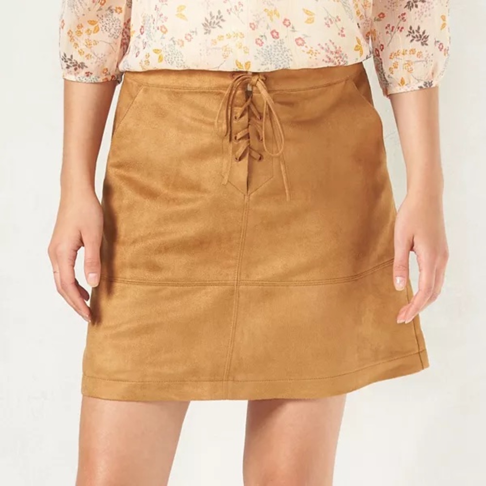 Tan Suede Lace-Up Skirt